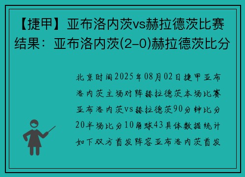 【捷甲】亚布洛内茨vs赫拉德茨比赛结果：亚布洛内茨(2-0)赫拉德茨比分战报